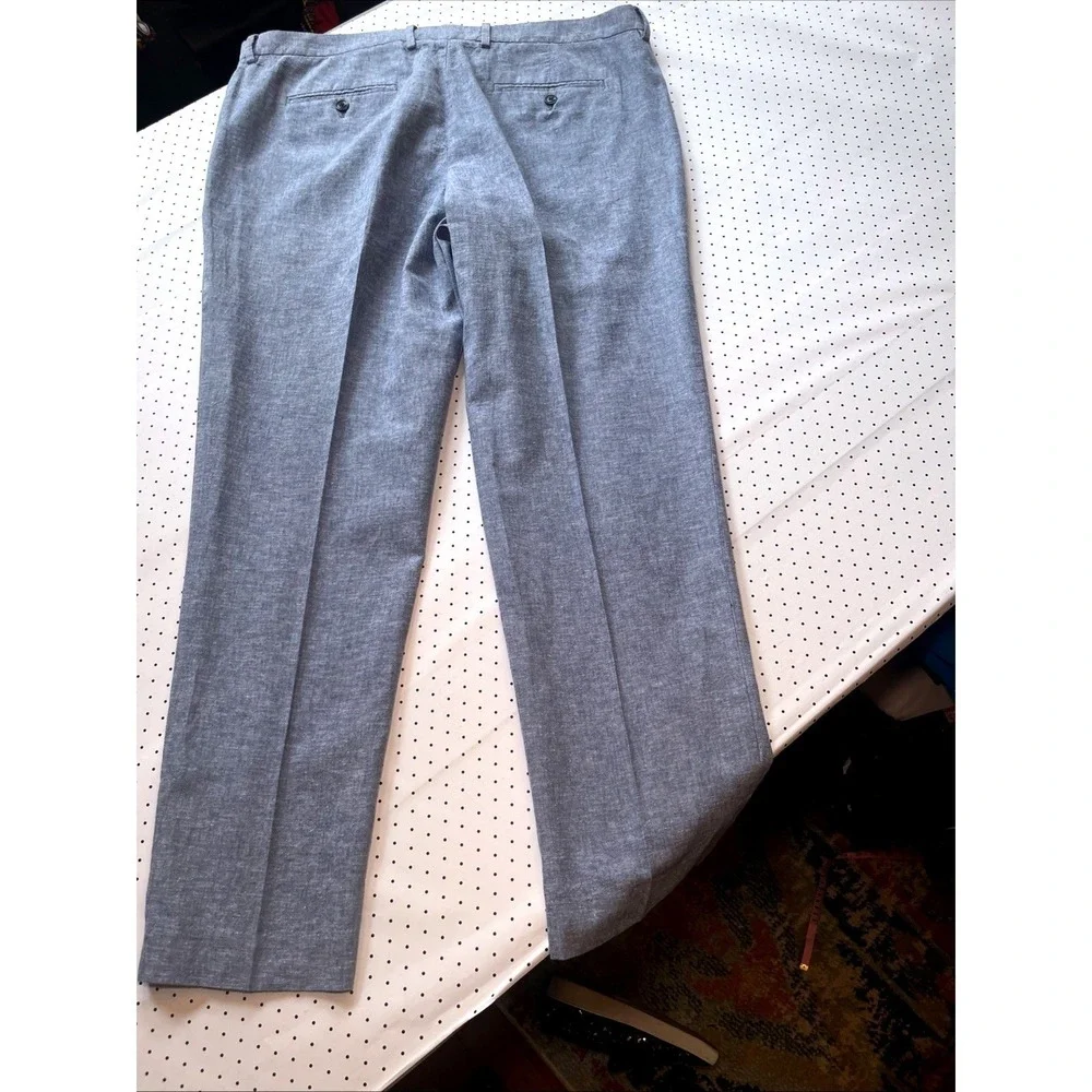 Perry Ellis Portfolio Linen Blend Slim Fit Dress Pants Blue 38x30 Dress Pants